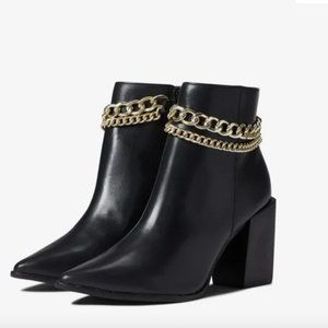 NEW STEVE MADDEN PERLINA BLACK LEATHER BOOTIE BOOTS WITH CHAIN DETAILS 9.5
